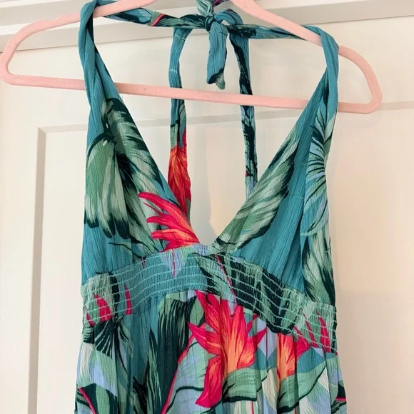 Show Me Your MuMu Turquoise Tropical Halter Maxi Dress size M - Picture 7 of 8
